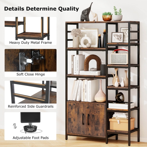 Costway 55.5" Tall Bookcase with 2-Door Cabinet Metal Frame Freestanding Display Rack