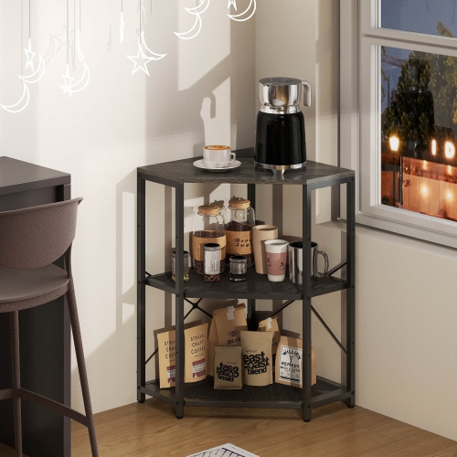 Costway Corner Printer Stand with Charging Station Adjustable Metal Mesh Shelf Black/Brown/White