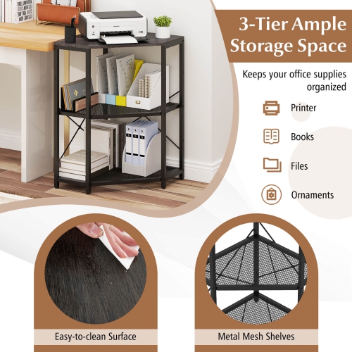 Costway Corner Printer Stand with Charging Station Adjustable Metal Mesh Shelf Black/Brown/White