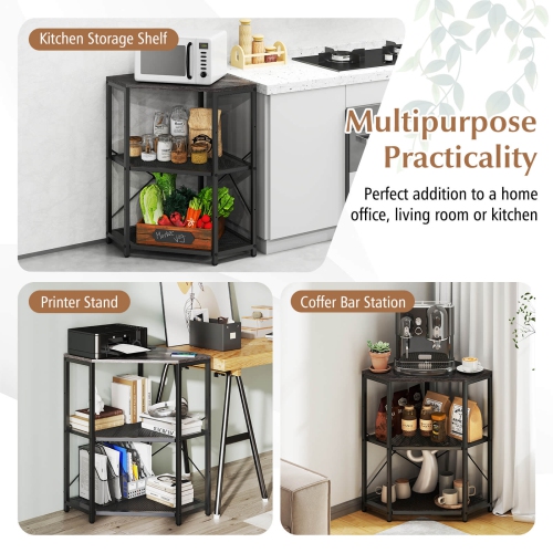 Costway Corner Printer Stand with Charging Station Adjustable Metal Mesh Shelf Black/Brown/White