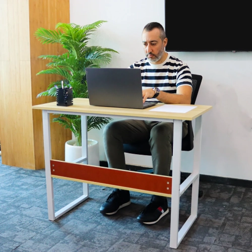 Comfy Goods Modern Office Computer Desk with Bookshelf - Cream