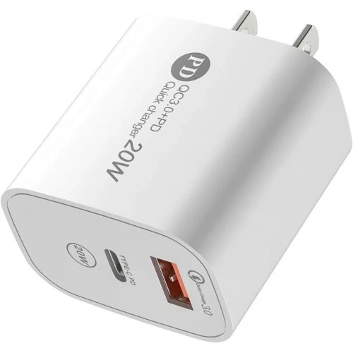 20W Rapid Wall Charger – Dual Port USB-C + USB-A
