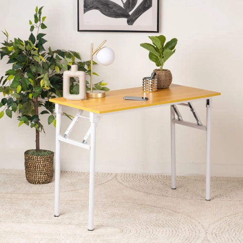 Comfy Goods Modern Foldable Office Desk – Sturdy & Space-Saving, Walnut