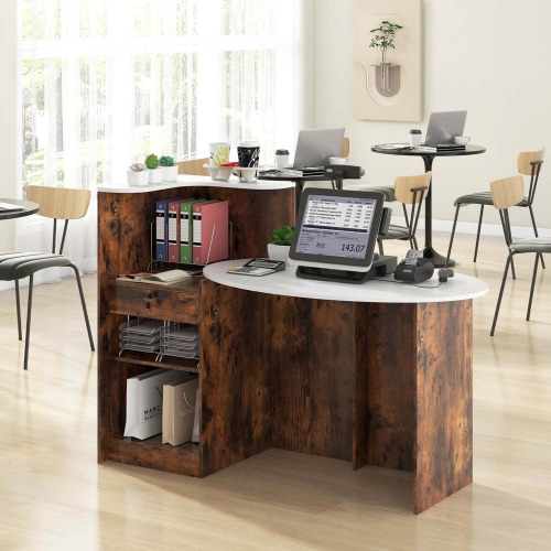 Costway Reception Desk with Lockable Drawer & Adjustable Shelf Oval Tabletop for Store White/Black