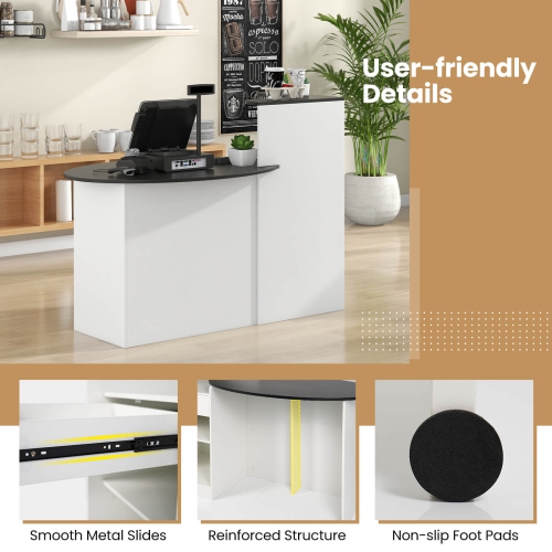 Costway Reception Desk with Lockable Drawer & Adjustable Shelf Oval Tabletop for Store White/Black