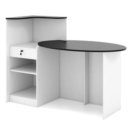 Costway Reception Desk with Lockable Drawer & Adjustable Shelf Oval Tabletop for Store White/Black