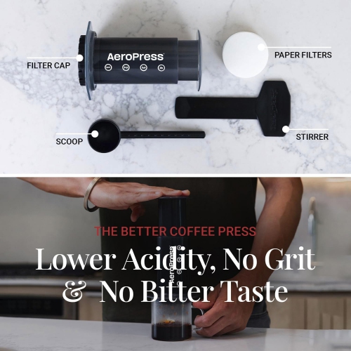 AeroPress Original Coffee Press – 3 In 1 Brew Method Combines French Press, Espresso, Full Bodied Coffee Without Grit or Bitterness, Small Portable