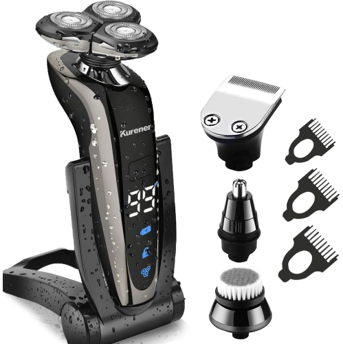 KURENER  Electric Shaver Razor Beard Trimmer Rotary Shaver - Wet/dry Rechargeable Waterproof 4-In-1 Multi-Functional