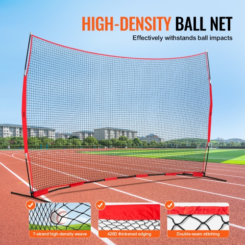 VEVOR 16x10 ft Barricade Backstop Net, Ball Sports Barrier Netting, Portable Practice Equipment with Carry Bag, Protection Screen for Baseball