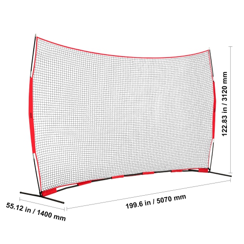 VEVOR 16x10 ft Barricade Backstop Net, Ball Sports Barrier Netting, Portable Practice Equipment with Carry Bag, Protection Screen for Baseball