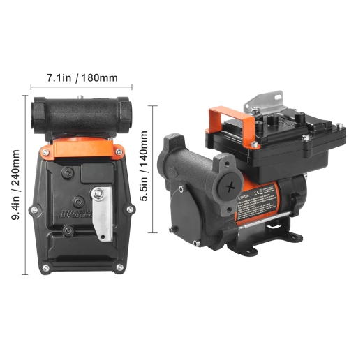 VEVOR 12V DC Fuel Transfer Pump,15 GPM 1/4 HP, Portable Electric Diesel Transfer Pump with Auto Shut-Off Fuel Nozzle, Long Inlet & Outlet Hose for