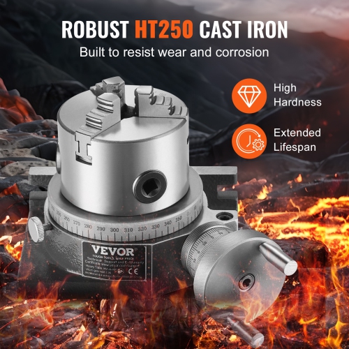 VEVOR 4''/100 mm Milling Machine Rotary Table, Versatile Horizontal & Vertical Design, Precision Crafted, Includes 3.1''/80 mm 3-Jaw Chuck, M10