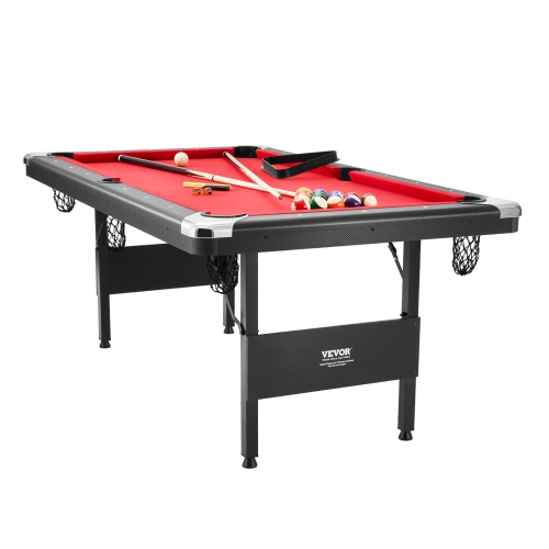 VEVOR 6.3 ft Billiards Table, Pool Table, Portable Foldable Space-Saving Table, Billiard Table Set Includes Balls, Cues, Chalks and Brush, Black with