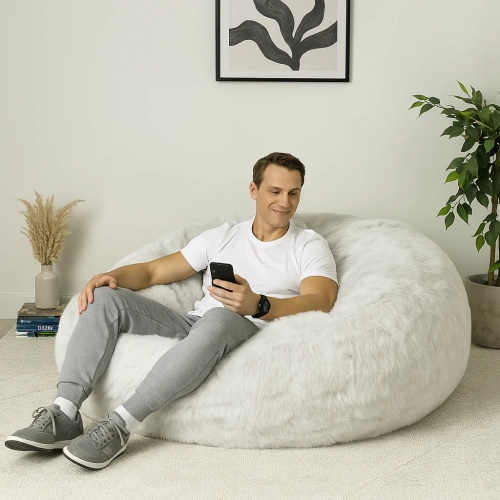 Comfy Goods Giant Foam-Filled Bean Bag Chair - Faux Fur 5.5 ft - Light Grey
