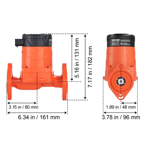 VEVOR 007E-2F2 Hot Water Recirculating Pump, 110V, 42W 16 GPM High Efficiency Circulator Pump, EMC Automatic Circulation Pump 1" NPT Flange