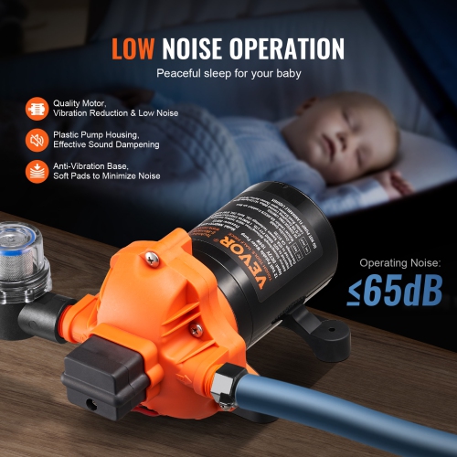 VEVOR 12V Diaphragm Pump, 3.5 GPM, 3-Chamber 12 Volt DC Water Pump with Automatic Pressure Switch 40-100 PSI Adjustable, 50 PSI, 1/2'' MNPT Port, for