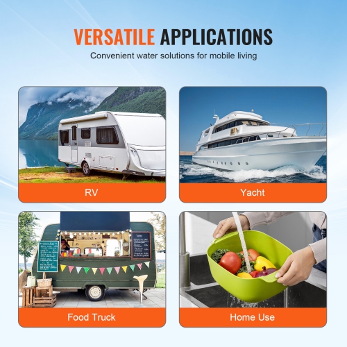 VEVOR 12V Diaphragm Pump, 3.5 GPM, 3-Chamber 12 Volt DC Water Pump with Automatic Pressure Switch 40-100 PSI Adjustable, 50 PSI, 1/2'' MNPT Port, for