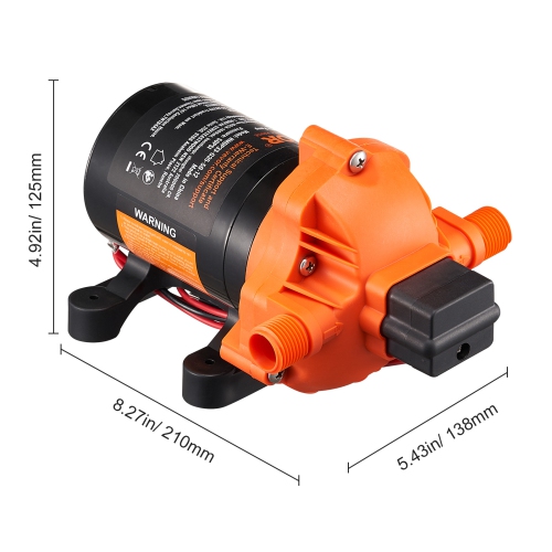 VEVOR 12V Diaphragm Pump, 3.5 GPM, 3-Chamber 12 Volt DC Water Pump with Automatic Pressure Switch 40-100 PSI Adjustable, 50 PSI, 1/2'' MNPT Port, for
