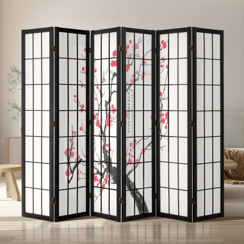 VEVOR  6 Panel Room Divider, Japanese Room Divider Screen, Wood Folding Privacy Screen Indoor, Japanese Partition Portable Decoration Dividers, For