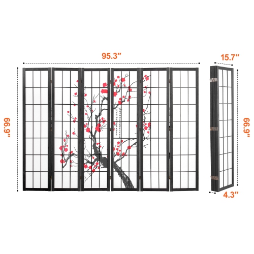 VEVOR 6 Panel Room Divider, Japanese Room Divider Screen, Wood Folding Privacy Screen Indoor, Japanese Partition Portable Decoration Dividers, for