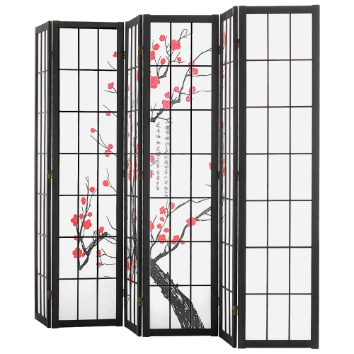 VEVOR 6 Panel Room Divider, Japanese Room Divider Screen, Wood Folding Privacy Screen Indoor, Japanese Partition Portable Decoration Dividers, for