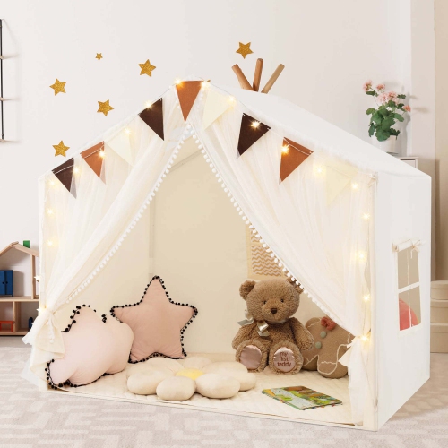 Tente de jeu Honeyjoy Kids avec rideaux de porte Windows Star Lights colorée Flags