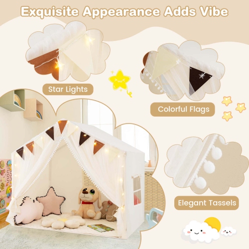 Tente de jeu Honeyjoy Kids avec rideaux de porte Windows Star Lights colorée Flags