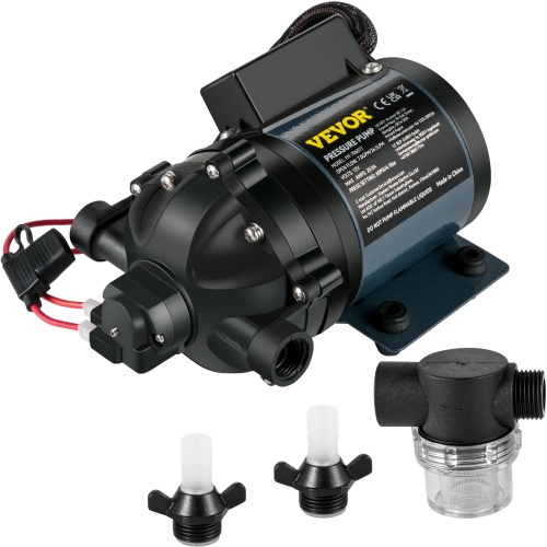VEVOR 12V DC Washdown Pump, 7 GPM 60 PSI, Max. 10 FT Lift Self Priming Water Pump, with EPDM Valve, Universal Salt Water Strainer & Female/Male