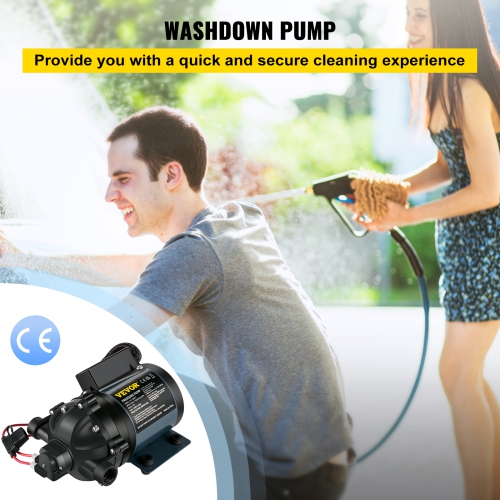 VEVOR 12V DC Washdown Pump, 7 GPM 60 PSI, Max. 10 FT Lift Self Priming Water Pump, with EPDM Valve, Universal Salt Water Strainer & Female/Male