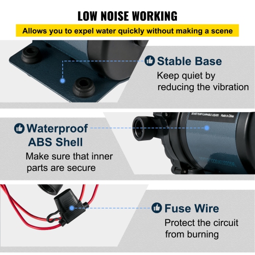 VEVOR 12V DC Washdown Pump, 7 GPM 60 PSI, Max. 10 FT Lift Self Priming Water Pump, with EPDM Valve, Universal Salt Water Strainer & Female/Male