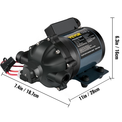 VEVOR 12V DC Washdown Pump, 7 GPM 60 PSI, Max. 10 FT Lift Self Priming Water Pump, with EPDM Valve, Universal Salt Water Strainer & Female/Male