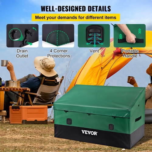 VEOVR 150 Gallon Outdoor Storage Box,Waterproof PE Tarpaulin Deck Box with Galvanized Frame, All-Weather Protection & Portable,for Camping,Garden,
