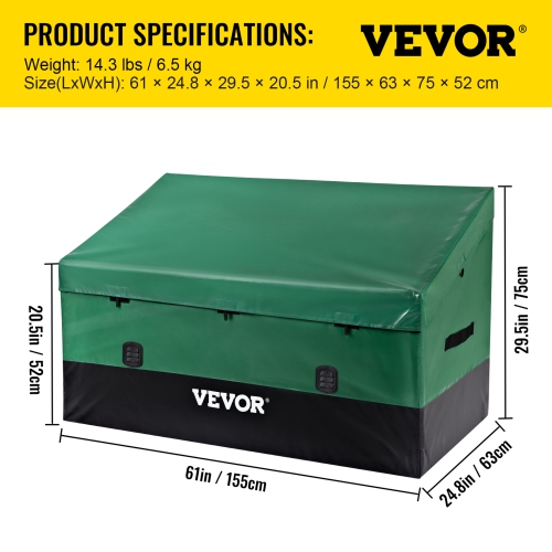 VEOVR 150 Gallon Outdoor Storage Box,Waterproof PE Tarpaulin Deck Box with Galvanized Frame, All-Weather Protection & Portable,for Camping,Garden,