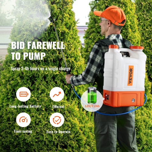 VEVOR 0-94 PSI Battery Powered Backpack Sprayer with Cart, Adjustable Pressure, 4 Gallon Tank on Wheels, with 8 Nozzles and 2 Wands, 12V 7.2Ah