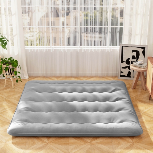 Costway Twin/Queen Futon Mattress Japanese Floor Pad Washable Cover Carry Bag Grey