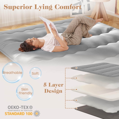 Costway Twin/Queen Futon Mattress Japanese Floor Pad Washable Cover Carry Bag Grey