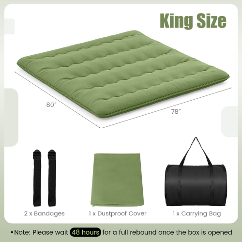 Costway Twin/Full/Queen Futon Mattress Japanese Floor Sleeping Pad Washable Cover Carry Bag Green