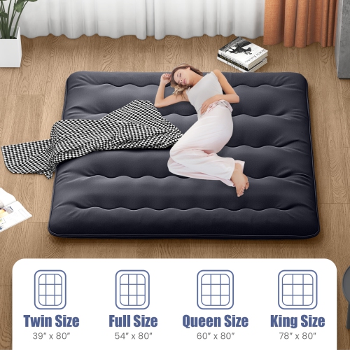 Costway Twin/Queen Futon Mattress Japanese Floor Sleeping Pad Washable Cover Carry Bag Black