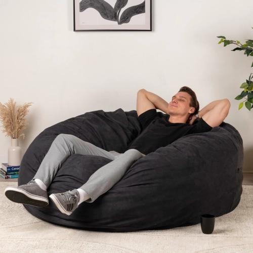 Comfy Goods Giant Foam-Filled Bean Bag Chair - Velvet 5.5 ft - Black