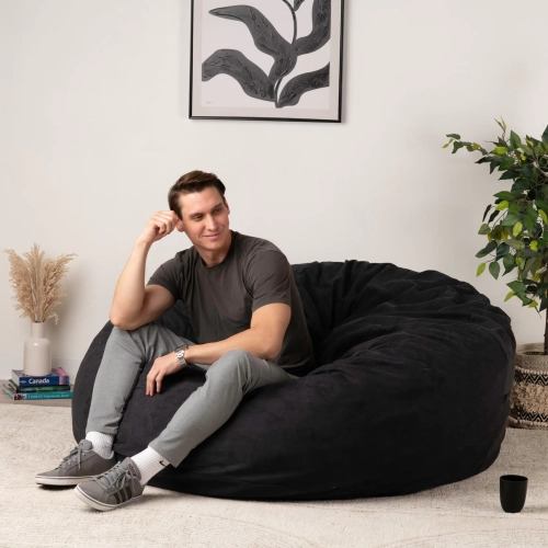 Comfy Goods Giant Foam-Filled Bean Bag Chair - Velvet 5.5 ft - Black