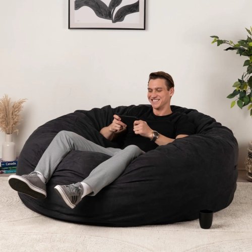 Comfy Goods Giant Foam-Filled Bean Bag Chair - Velvet 5.5 ft - Black