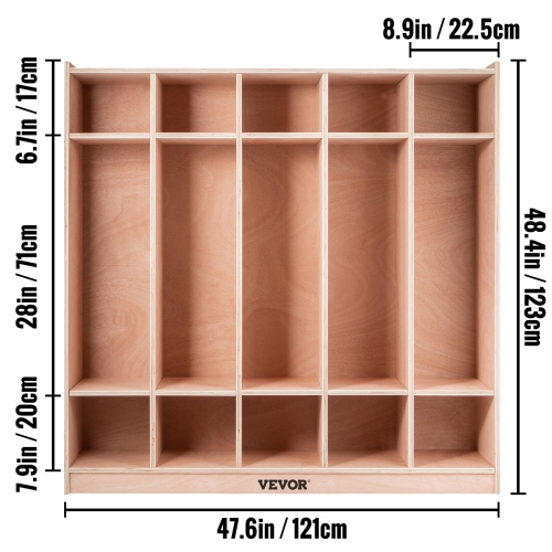 Casier à manteaux VEVOR 48 × 13 × 48 po, portemanteau à 5 sections, casier à manteau et à sac à dos pour salle de classe, avec 5 crochets et