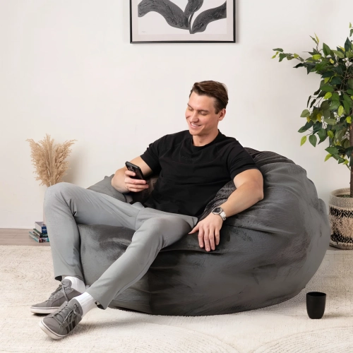 Comfy Goods Giant Foam-Filled Bean Bag Chair - 4ft Velvet - Grey