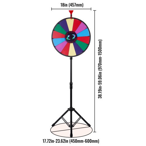 VEVOR 18 inch Spinning Prize Wheel, 14 Slots Spinning Wheel with Height Adjustable Stand, Roulette Wheel with a Dry Erase, and a Storage Bag, Win