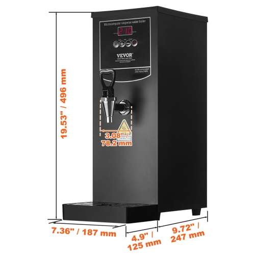 VEVOR 1500W Commercial Water Boiler,Electric Hot Water Dispenser with 316 Stainless Steel Heating Tube,Fast Heating 50L per Hour Hot Water Boiler,