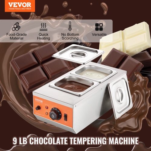 VEVOR 9 Lbs Chocolate Tempering Machine, 2 Tanks Chocolate Melting Pot with TEMP 86~185℉, 800W Stainless Steel Electric Food Warmer For