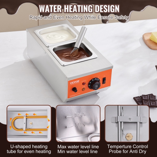 VEVOR 9 Lbs Chocolate Tempering Machine, 2 Tanks Chocolate Melting Pot with TEMP 86~185℉, 800W Stainless Steel Electric Food Warmer For