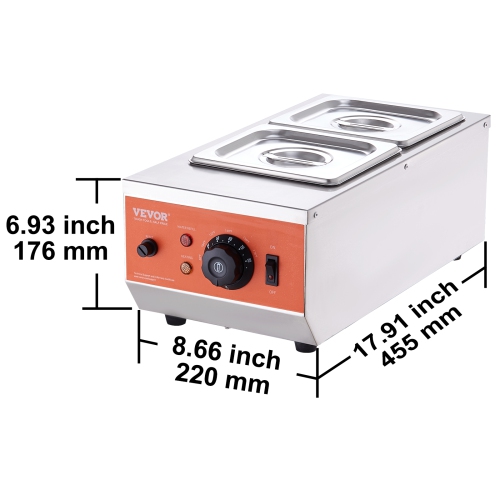 VEVOR 9 Lbs Chocolate Tempering Machine, 2 Tanks Chocolate Melting Pot with TEMP 86~185℉, 800W Stainless Steel Electric Food Warmer For