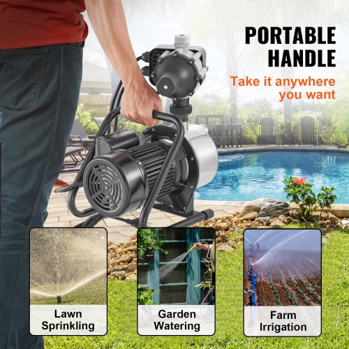 VEVOR 1HP Shallow Well Pump, 115V, 1200 GPH 145 ft Head, Max 87 psi, Stainless Steel Sprinkler Booster Jet Pumps with Automatic Controller for Garden