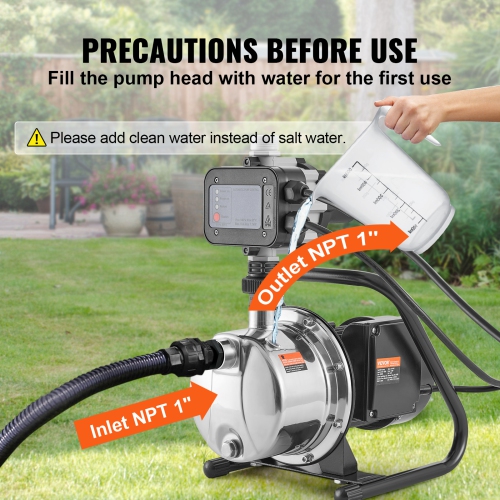 VEVOR 1HP Shallow Well Pump, 115V, 1200 GPH 145 ft Head, Max 87 psi, Stainless Steel Sprinkler Booster Jet Pumps with Automatic Controller for Garden